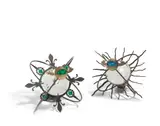 Mark Brazier-Jones, Zodiac Candleholder and Astrocharger, patinated metal, frosted  and colored glass