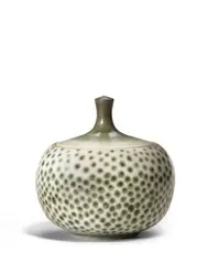 Covered Jar by Harrison McIntosh, glazed stoneware, marked 'HM' and with Harrison McIntosh paper label, sold Oct 2018