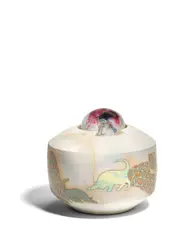 Robert Palusky, Covered Jar, glazed earthenware, internally decorated glass, inscribed 'Robert Palusky 1981 #11'