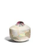 Robert Palusky, Covered Jar, glazed earthenware, internally decorated glass, inscribed 'Robert Palusky 1981 #11'