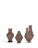 Ricky Maldonado, Group of Three Vases, slip glazed coil built terracotta, one initialed on underside 'RM'