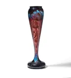 Cristallerie Daum, Thistle Vase, mottled glass, overlaid, acid etched and hand carved with martele surface texture, engraved mark 'Daum Nancy' with the Cross of Lorraine