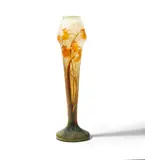Orchid Vase by Cristallerie Daum, glass, acid-etched and hand decorated in enamels, acid-etched mark 'Daum Nancy' with the Cross of Lorraine, sold Dec 2018