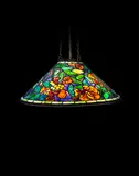 Rare and Early Trumpet Creeper Hanging Lamp by Tiffany Studios, leaded glass and patinated bronze, sold Dec 2018
