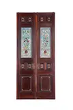 Pair of Pocket Doors by John La Farge and Herter Brothers, leaded glass, Brazilian rosewood inlaid with mother-of-pearl and brass, lock plate stamped 'Herter Brothers', sold Dec 2018
