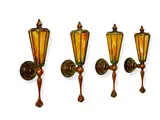 Rare Set of Four Wall Lanterns by Tiffany Studios, leaded glass, patinated bronze, sold Dec 2018