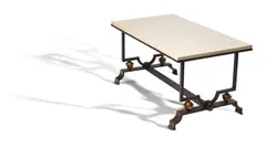 Jacques Quinet, Occasional Table, wrought iron, gilding, marble, pencil mark to underside of marble 'Fortuny'