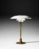 Early Table Lamp, Type 3 ½/2  Shades by Poul Henningsen, for Louis Poulsen, brass, enameled brass, opal glass, stamped PAT, offered Dec 2018