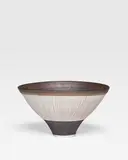 Conical Bowl by Lucie Rie, porcelain, with manganese glaze and sgraffito design, impressed 'LR', sold Dec 2018