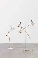 Giuseppe Ostuni, Floor Lamp, for O-Luce, travertine marble, enameled aluminum, gilt metal