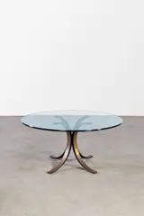 Eugenio Gerli, Dining Table, model T69A with adaptations, designed 1963-64, for Tecno, aluminum with bronzed finish, glass, label 'Tecno Milano'
