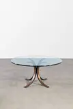 Eugenio Gerli, Dining Table, model T69A with adaptations, designed 1963-64, for Tecno, aluminum with bronzed finish, glass, label 'Tecno Milano'