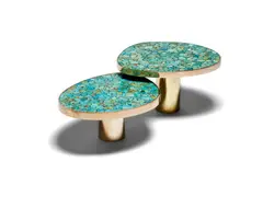 Kam Tin, Coffee Table, polished bronze, turquoise
