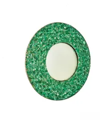 Kam Tin, Emerald Mirror, bronze, natural emerald cabochons, convex mirror plate