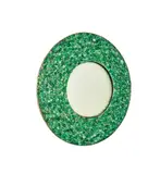 Kam Tin, Emerald Mirror, bronze, natural emerald cabochons, convex mirror plate