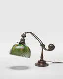 Counter Balance Desk Lamp by Tiffany Studios, patinated bronze, cased and iridescent glass damascene shade, sold Jun 2018