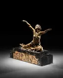 Claire-Jeanne-Robert Colinet, Theban Dancer, silvered and gilt-bronze, marble, marble carved 'CJR COLINET', bronze stamped '26'