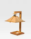 Frank Lloyd Wright, Taliesin I Table Lamp, Tidewater Cypress, rice paper, brass, brass and Bakelite Perkins paddle socket, rayon woven electrical cord