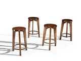 Set of Four Stools by Pierre Jeanneret, teak, steel, each stool with various hand applied and painted stenciled marks 'WS 213/W, sold Jun 2018