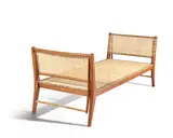 Rare Daybed by George Nakashima, for the Golconde Collection, with articulated handles, teak, cane, brass label 'Golconde Collection: Bcd No, sold Jun 2018