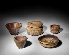 Group of Five Farsta Vessels by Wilhelm Kåge, for Gustavsberg, matte glazed stoneware, four examples impressed 'FARSTA', all examples incised 'GUSTAVSBERG STUDIO G (h, offered Jun 2018