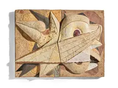 Dove Abstraction by Tyra Lundgren, unique plaque for Gustavsberg, stoneware with matte and gloss glazes, impressed twice 'GUSTAVSBERG', sold Jun 2018