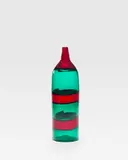 Fasce Orizzontali Bottle by Fulvio Bianconi, model 4315, for Venini, green tinted glass, applied with opaque red glass, partial acid stamp 'venini murano, sold Jun 2018