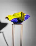 Dale Chihuly, Macchia with Red Lip Wrap, together with stand, blown and applied glass, engraved 'Chihuly 92', glass, enameled steel
