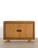 Jacques Adnet, Cabinet, oak, glazed and enameled ceramic
