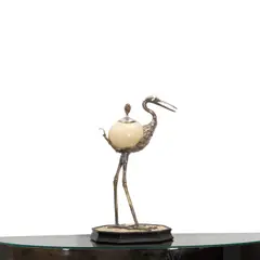 Anthony Redmile, Crane Vessel on Stand, silver plated, ostrich egg, hardstone, glass, ebonized wood