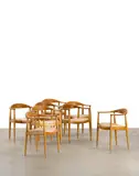 Set of Eight Round Chairs by Hans J. Wegner, oak and upholstery, sold Apr 2018