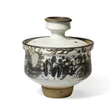 Lidded Vessel by Peter Voulkos, glazed stoneware, signed on the underside, sold Apr 2018
