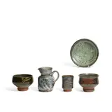 Peter Voulkos, Group of Five Objects, glazed stoneware, signed on the underside