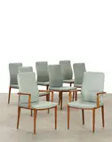 Helge Vestergaard Jensen, Set of Eight High Back Dining chairs, teak, leather