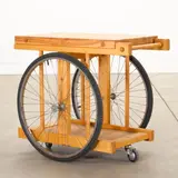 Bill W. Sanders, Chopping Block on Wheels, butcher block, chromed metal, aluminum, rubber