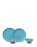 Part Service by Beatrice Wood, two footed bowls and two plates, blue glazed terracotta, each signed 'BEATO', sold Apr 2018