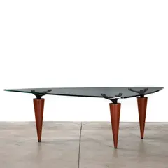 Scalene Triangle Table by Isao Hosoe, for Cassina, leather, glass, offered Apr 2018