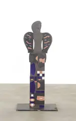 Dora De Larios, Goddess I, glazed stoneware and porcelain, on iron base