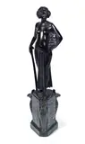 Fritz Christ, 'Salome' a Patinated Modernist Bronze Study of the Biblical Figure Clasping the Head of John the Baptist, raised off a carved marble base with three stylised ram guardians and incised with hieroglyphics
