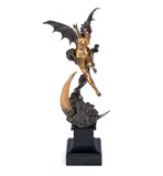 Oswald Schimmelpfennig, 'Spirit of the Night' a Powerful Art Nouveau Gilded Bronze Study of a Winged Female Figure, 1897, she is depicted rising from a crescent moon off a marble plinth base