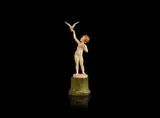 Ferdinand Preiss, 'Girl Feeding Bird' a Carved Ivory Study