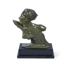 Frédéric Focht, a Patinated Bronze Bust Depicting the Aviator Jean Mermoz, circa 1925, raised off a black marble base