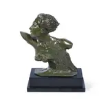Frédéric Focht, a Patinated Bronze Bust Depicting the Aviator Jean Mermoz, circa 1925, raised off a black marble base