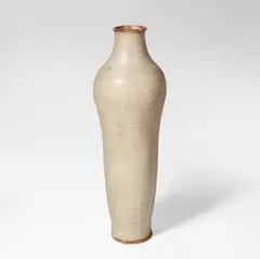 William Staite Murray, A Large Exhibition Vase, circa 1955, stoneware, of elogated baluster form with a gently ridged surface, in a pale cream and grey glaze