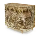 Italian 1913-1988) Leopardo chest, designed 1955,made by Atelier Fornasetti 1980's by Piero Fornasetti, lithographed wood, brass, bears maker's disc insignia to the top drawer, offered Apr 2018