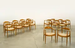 Hans J. Wegner, Set of Eight Round Chairs, oak and upholstery