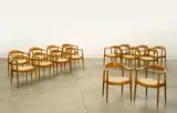 Set of Eight Round Chairs by Hans J. Wegner, oak and upholstery, sold Oct 2017
