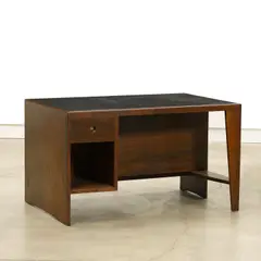 Office Table by Pierre Jeanneret, sissoo, cedar and black leather, sold Oct 2017