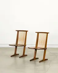 George Nakashima, Pair of 'Conoid' Chairs, American black walnut, hickory