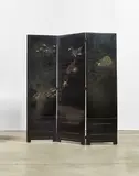 Jean Dunand, Three-Panel Screen, lacquered wood, one panel engraved 'JEAN DUNAND'